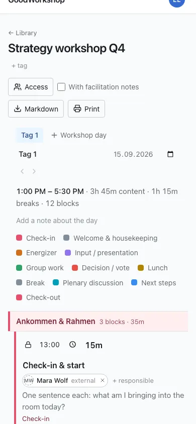 A workshop day on a phone